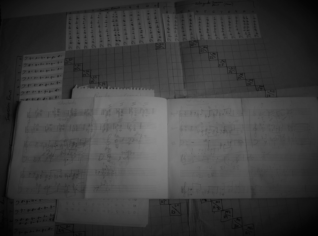 Photo of the original notebooks and manuscripts showing the serial note rows used